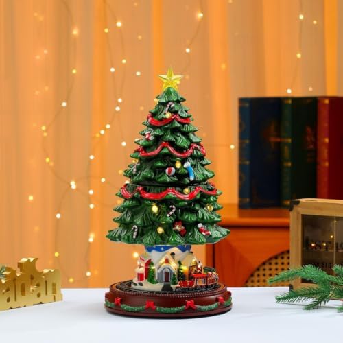 Resin Musical Christmas Tree Figure for Desk Shelf Holiday Use
