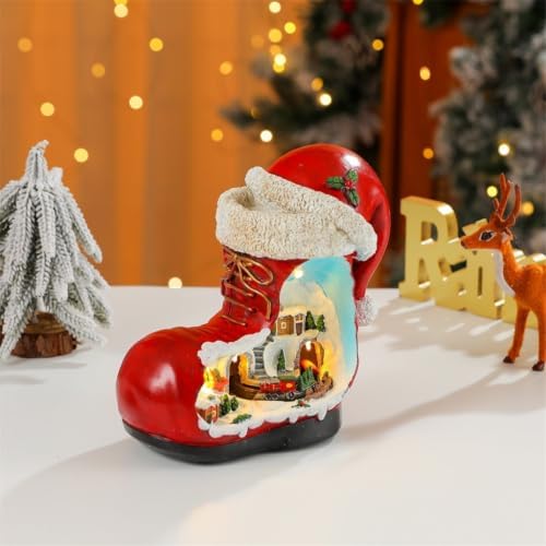 Christmas Indoor Accent with Lighted Village in Red Boot Form