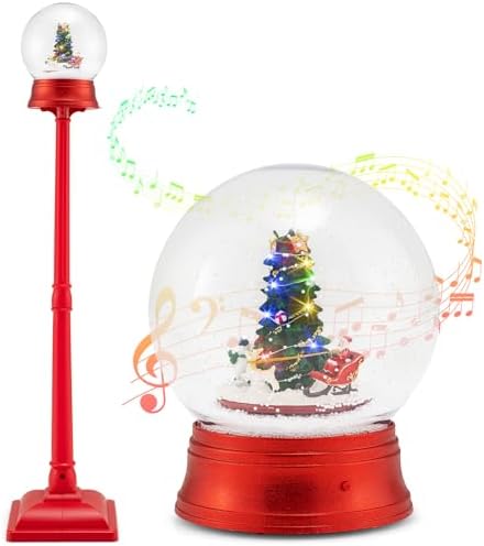 Goplus 5 Ft Christmas Snow Globe Lantern, Musical Snowy Globe Street Lamp