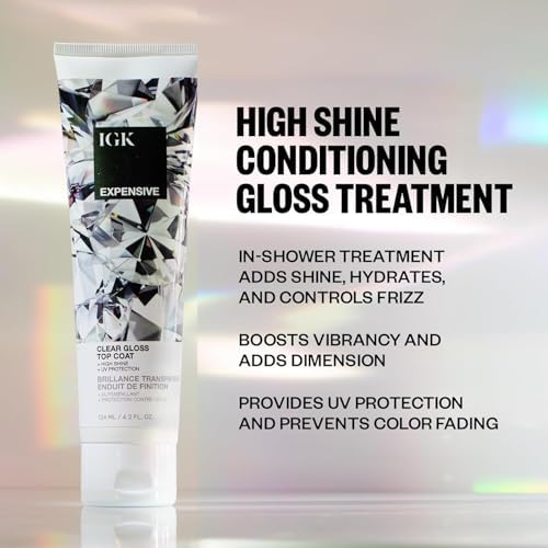 IGK Expensive Clear Gloss Top Coat, High Shine Hair Gloss Treatment, 2 Pack