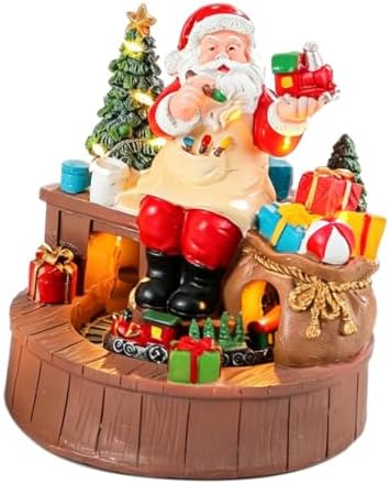 COHEALI Christmas Santa Music Box with Built-in Melody and Rotating Train Figurine, Resin Battery Operated LED Lighted Tabletop Holiday Decor for Indoor Christmas