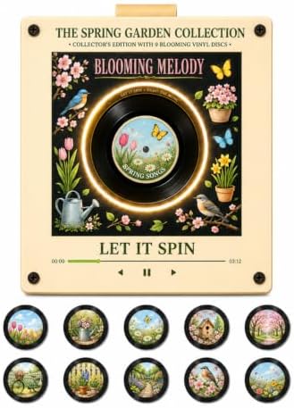 Christmas Mini Vinyl Player with 9 Records, NFC Fridge Magnet (M1PC)