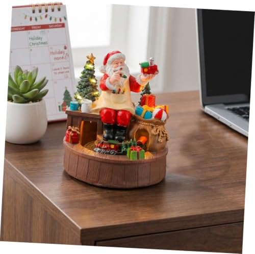 DOITOOL Lighted Santa Workshop Music Box Resin Christmas Music Box with Rotating Train Figurine, Battery Operated Tabletop Holiday Decor with Warm LED Lights for Indoor Holiday Setting