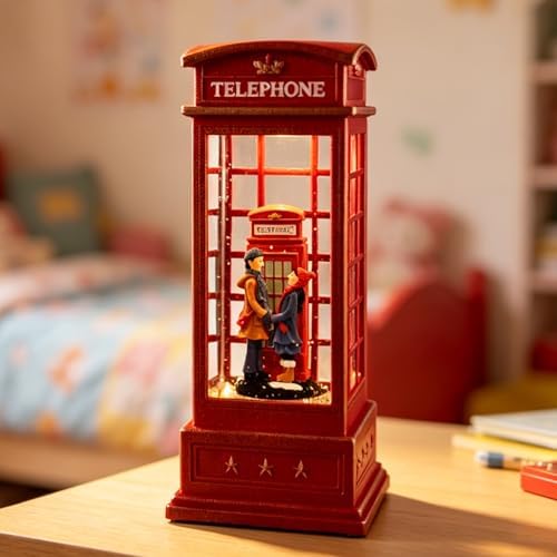 Telephone Booth Christmas Snow Globes with Lovers, 10 Songs Music Box