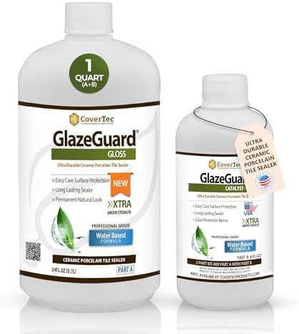 CoverTec GlazeGuard High-Gloss Tile & Grout Sealer – Wet Look Waterproof Finish for Ceramic, Porcelain & Stone – Protects Showers & Floors – Long-Lasting Barrier (1 Qrt Kit)