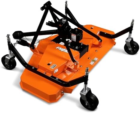 3 Point PTO 72'' Working Width Finish Mower Attachment for 18-50hp Tractor, Category 1 Hitch, 4-Tires, 0.4'' - 4.5'' Adjustable Cutting Height, Model FM180