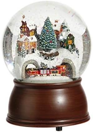 Raz 6.5-inch Musical House and Moving Train Glitter Globe