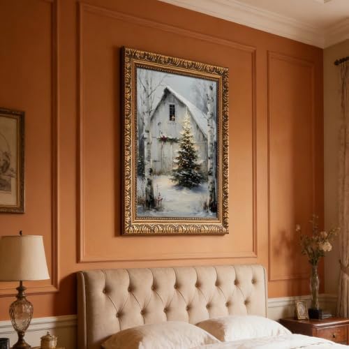 Rustic Christmas Barn Poster Winter Farmhouse Snow Landscape Wall Art