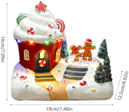 Holiday Seasonal Musical House Resin Ornament with Colorful LED Light Christmas Rotating Figurines Statue Desktop Decors LED Light Christmas Ornament