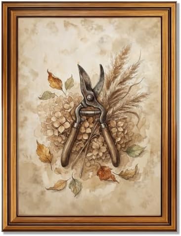 Halloween Garden Pruner Wall Art, Gold Vintage Framed Rustic Autumn Decor