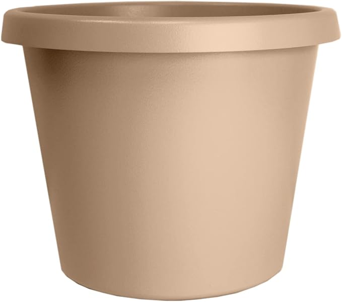 The HC Companies Prima Round Plastic Plant Pot w/Rolled Rim - Lightweight & UV Resistant Flower Pot for Herbs & More - Outdoor & Indoor Plant Pots w/Drainage (12 inch, Sandstone, Pack of 1)