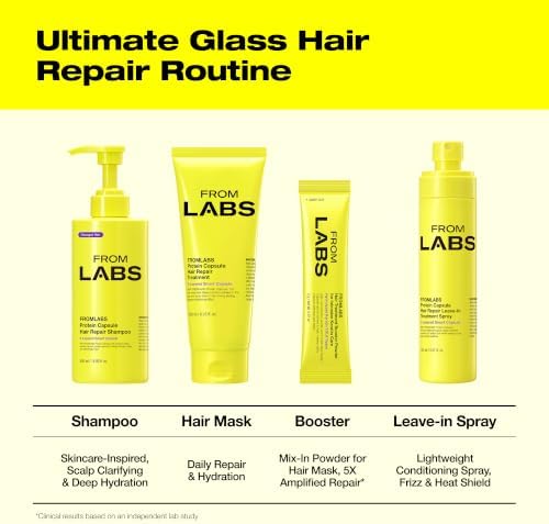 FROMLABS Korean Glass Hair Care Routine Set – Color Safe Shampoo, Deep Conditioning Protein Hair Mask, Keratin Bond Repair Powder, Leave-In Anti-Frizz Detangler Spray | for Curly, Wavy, Damaged Hair