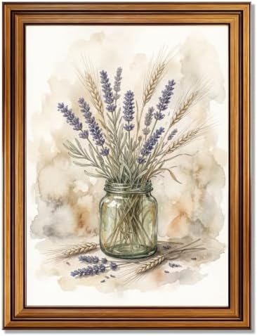 Lavender and Wheat Wall Art, Gold Vintage Framed Rustic Halloween Decor