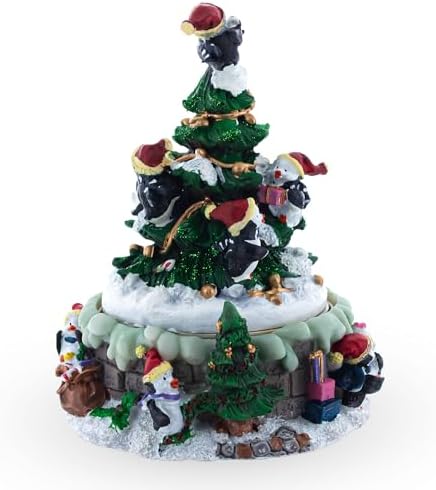 Animated Musical Penguin Christmas Tree Figurine - Rotating Music Box