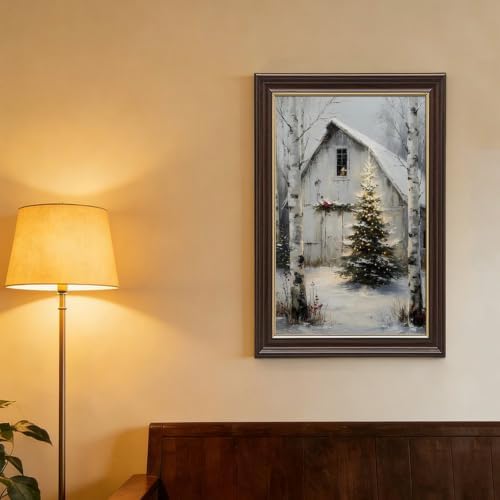 Rustic Christmas Barn Poster Winter Farmhouse Snow Landscape Wall Art