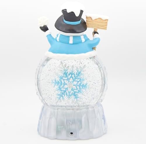 Roman 9.5" Lighted Swirl Snowman with Rotating Snowflake – LED Glitter Lantern, Holiday Tabletop Decoration, Winter Christmas Décor
