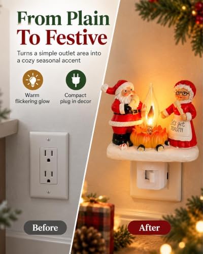 Santa Claus Night Light Resin Christmas Wall Lamp Magical Fireplace Lantern