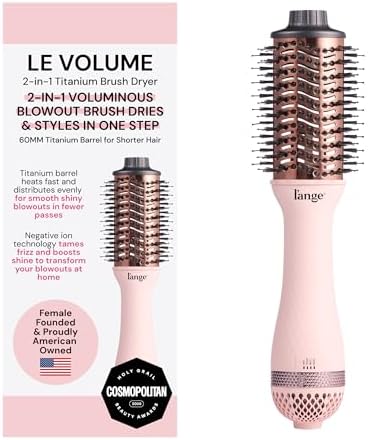 L'ANGE HAIR Le Volume 2-in-1 Titanium Blow Dryer Brush | Frizz Control Blowout Hair Dryer Brush for Drying and Styling | Volumizing Hot Air Styler for All Hairstyles | Oval Barrel | Blush - 60mm