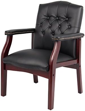 Boss Office Products Traditional Caressoft Vinyl Guest Chair with Mahogany Finish Wood Base, Black