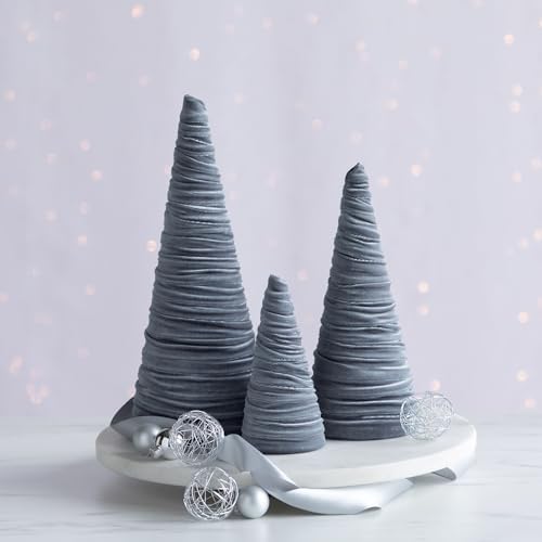 Set of 3 Gray Velvet Trees, Winter Wedding Centerpiece, Modern Valentine Accent, Elegant Entryway, Office Bookshelf, Cozy Handcrafted Gift for (Gray)