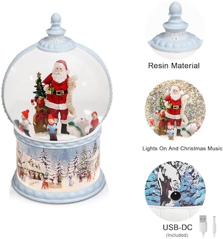DGSCAK Christmas Snow Globe Lantern with 8 Music, 12" Vintage Carriage Glitter Lighted Water Snow Globes with 6H Timer, USB/Battery Operated, Xmas Table Centerpiece Home Decor
