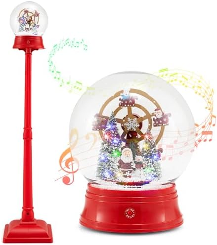 Goplus 5 Ft Christmas Snow Globe Lantern, Musical Snowy Globe Streetlamp