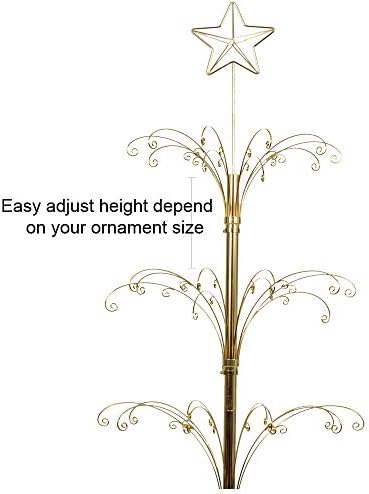 HOHIYA 74" Rotating Ornament Display Tree 90 Hooks Chrome Silver