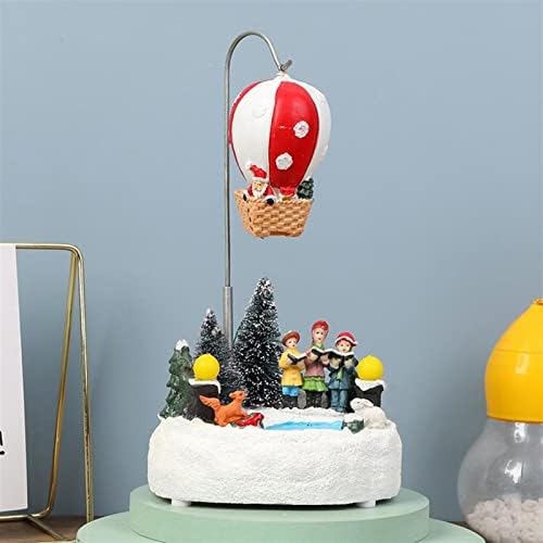 TRUSTTWO Resin Rotating Christmas Village House Statue Lighted Music Snow Village Desk Ornaments New Year 2022 Christmas Decoration The New