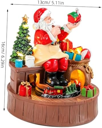 DOITOOL Resin Music Box Battery Operated Christmas with Rotating Santa Figurine and LED Warm Light Vintage Style Xmas Music Box for Tabletop Decor and Window Displays