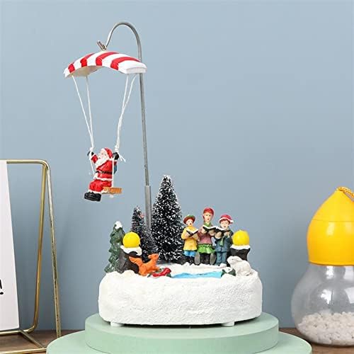 TRUSTTWO Resin Rotating Christmas Village House Statue Lighted Music Snow Village Desk Ornaments New Year 2022 Christmas Decoration The New
