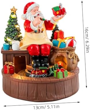 DOITOOL Musical Box and LED Warm Light with Rotating Santa Figurine Christmas Resin Xmas Music Box Battery Operated Glowing Centerpiece for Indoor Holiday Setting