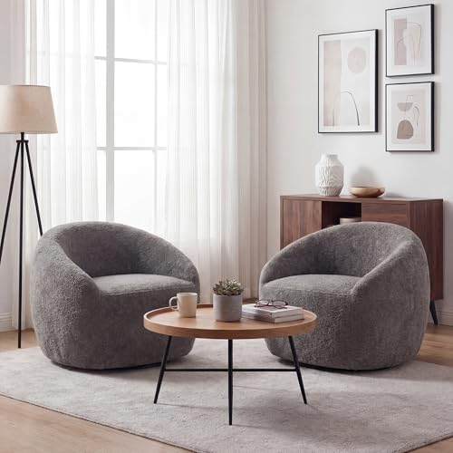 COSIEST Gray Swivel Chair, Boucle Swivel Accent Chair for Living Room, Oversized Swivel Chair with 360° Base, Cozy Round Swivel Barrel Chair