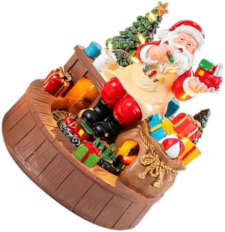 Rotating Resin Santa Claus Musical Christmas Light Box with LED Warm Light and Moving Train Figurine, Battery Operated for Indoor Holiday Celebrations and Festive Home Décor