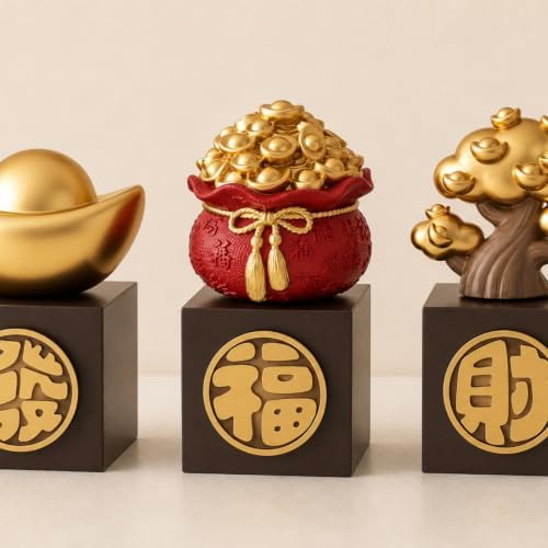 3 Pieces Rotating Ornaments with Pedestal Prosperity Tabletop Tree Miniature Metal Ingot Figurine for Office Desk, Color to 1, Small