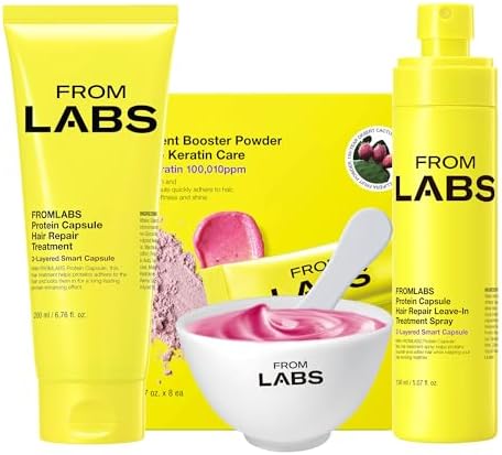 FROMLABS Korean Glass Hair Care Trio Routine – Deep Conditioning Protein Repair Mask, Keratin Bond & Split End Repair Powder & Leave-In Anti-Frizz Detangler Spray | for Curly, Wavy, Damaged Hair