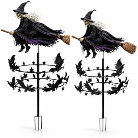Enchanted Witch Garden Wind Spinner, 36 in Metal Halloween Yard Stake，2PCS