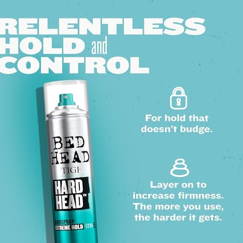 TIGI Bed Head Hard Head Hairspray 2-Pack – Extreme Hold Hairspray, Dries Instantly, Adds Shine, Vibrant Apple Scent, 11.7 Oz Ea