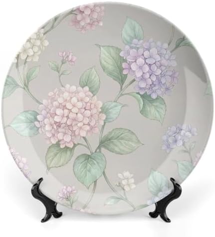 Hydrangea Decorative Plates 8 Inch Floral Decorations Plates with Stand Home & Office
