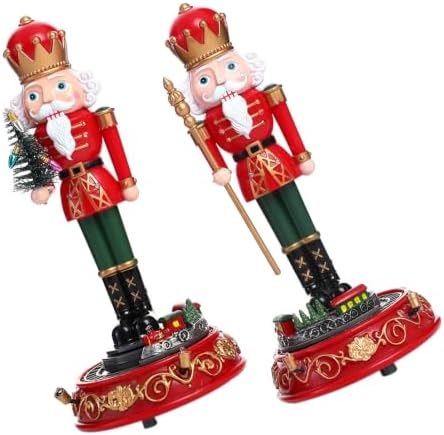 SEWACC 2pcs Christmas Nutcracker Soldier Figurine Musical Rotating Decor