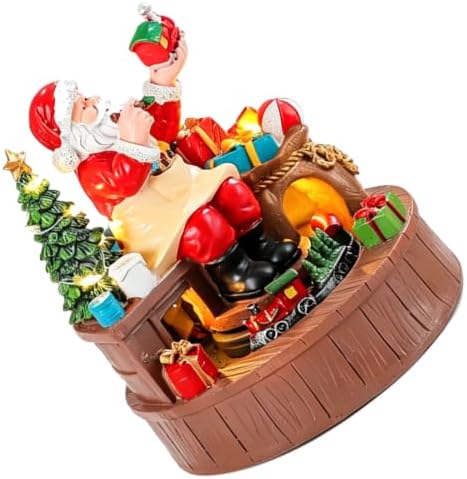 Rotating Christmas Music Box with Santa Figurine and Train Ornament, Resin Battery Operated Holiday Decor with Warm LED Lights, for Christmas Family Gatherings and Window Displays