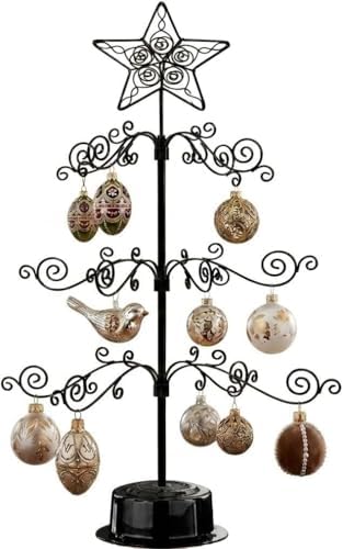 HOHIYA 24" Rotating Ornament Display Tree 36-Hook Metal Stand Black