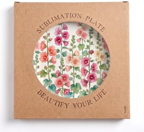 Watercolor Hollyhock Decorative Plates 10 Inch Home Decor Wall Plates with Stand & Hook Entryway Office