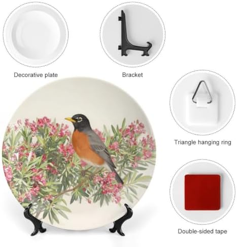 Floral Decorative Plates 8 Inch Oleander Robins Decorative Plates with Stand Home & Office Decor