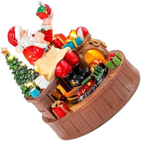 LIFKOME Christmas Resin Music Box with Rotating Santa Figurine and LED Warm Light, Battery Operated Tabletop Holiday Decor for Celebrations and Xmas Display