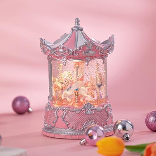 Carousel Christmas Snow Globes Lantern, Shatterproof 10 Songs Music Box