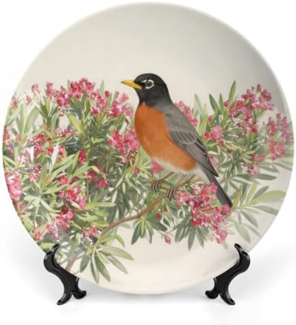 Floral Decorative Plates 8 Inch Oleander Robins Decorative Plates with Stand Home & Office Decor