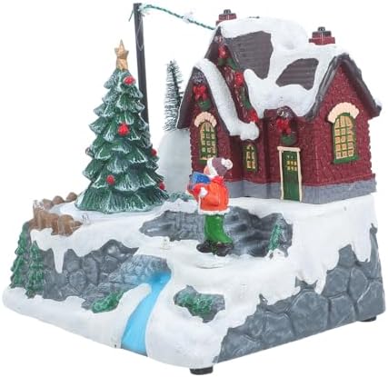 HOMSFOU Christmas Music Box Snow House with Rotating Tree and Lights