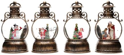 Musical Rotating Christmas Santa Ornament with Sparkling Snowflakes and Warm Light Home Tabletop Decoration Animated Snowfalls Resin Craft