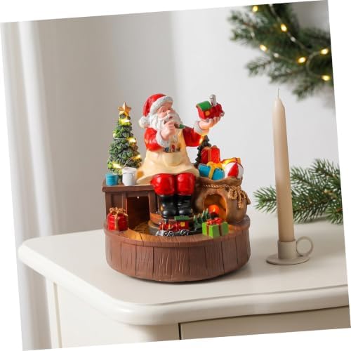 Kichvoe Santa Resin Music Box with Rotating Train Figurine and LED Warm Light, Battery Operated Christmas Musical Decoration for Indoor Holiday Setting and Family Gatherings