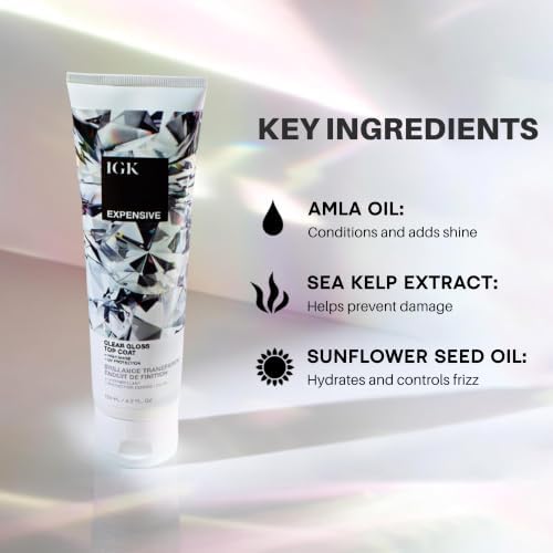 IGK Expensive Clear Gloss Top Coat, High Shine Hair Gloss Treatment, 2 Pack